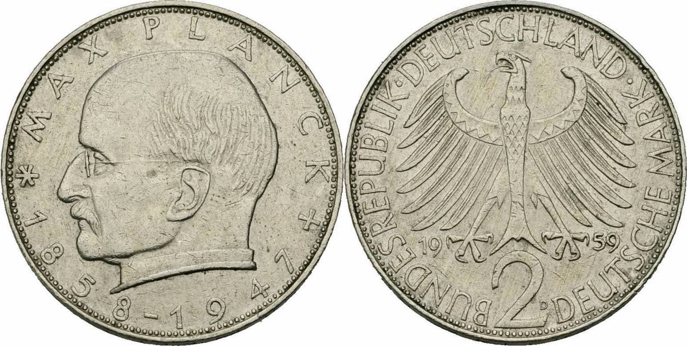 2 Mark Deutschland BRD 2 Deutsche Mark 1959 D München Max Planck 1858