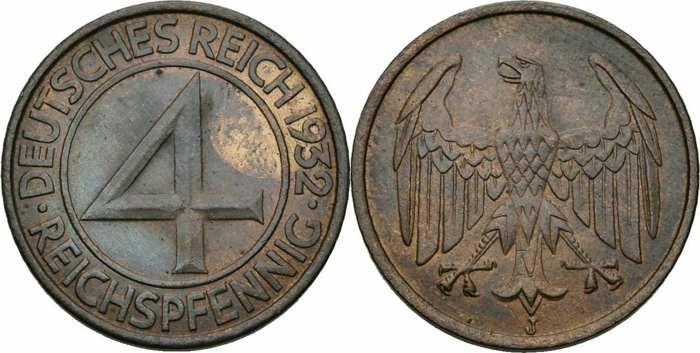 4 Pfennig Weimarer Republik 4 Reichspfennig 1932 J Hamburg Adler