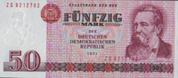 Staatsbank der DDR 1971-1989 50 Mark 1971 Ros.360d/ZG unc/kassenfrisch