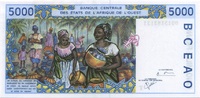 West-Afrika 5.000 Francs - T für Togo - Frauenkopf/Marktszene - Bild