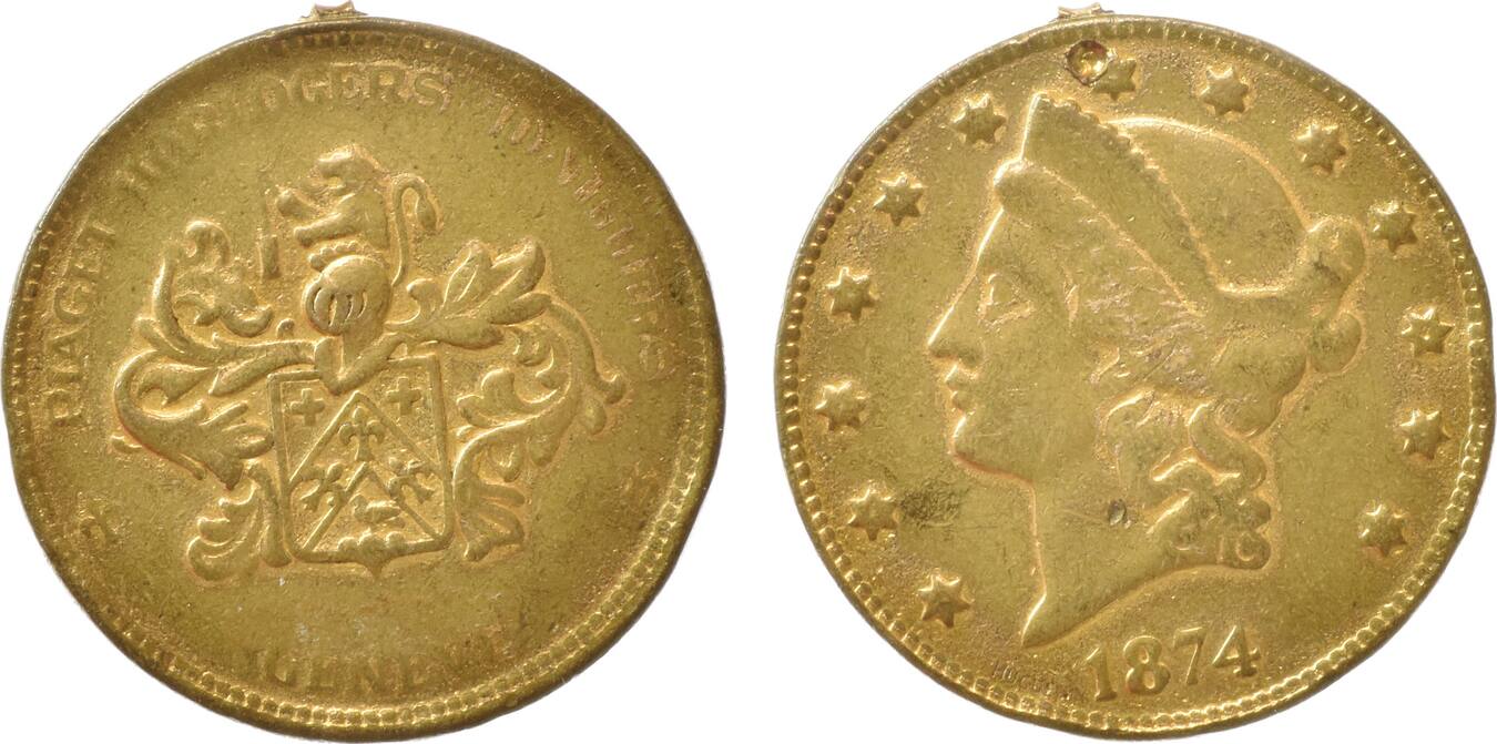 Schweiz PIAGET HORLOGERS JOALLIERS GENEVE Werbemedaille DOUBLE EAGLE 1874 HSP