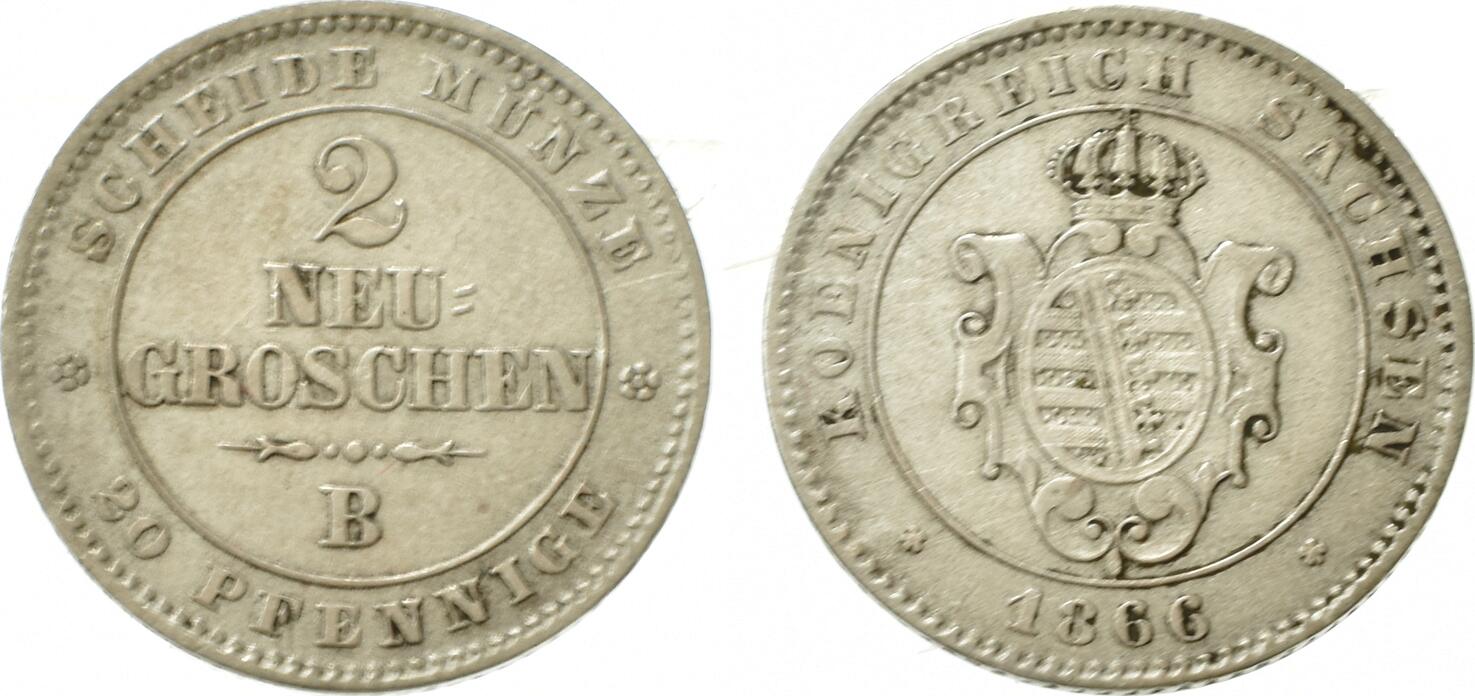 Deutschland 2 Neugroschen / 20 Pfennige 1866 B Sachsen / Friedrich ...