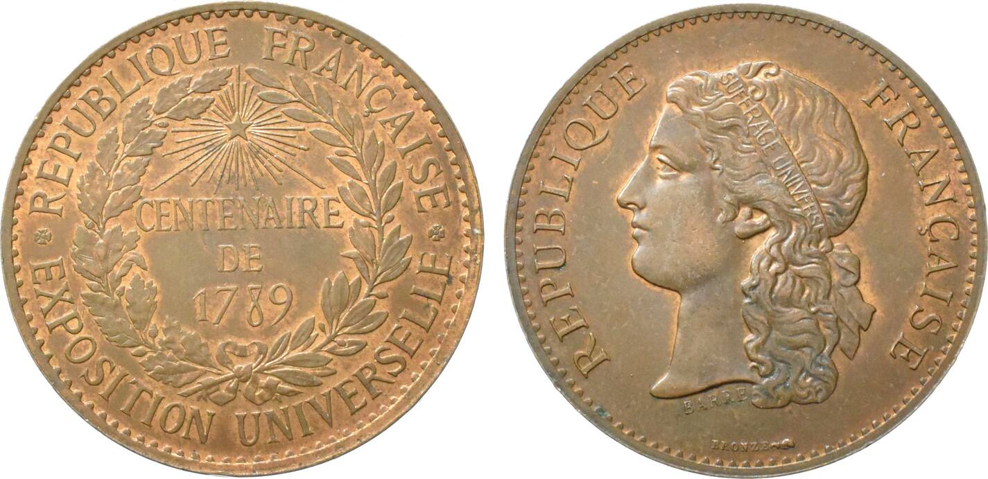 France Jeton Centenaire de 1789 Exposition universelle 1889 Cuivre TTB