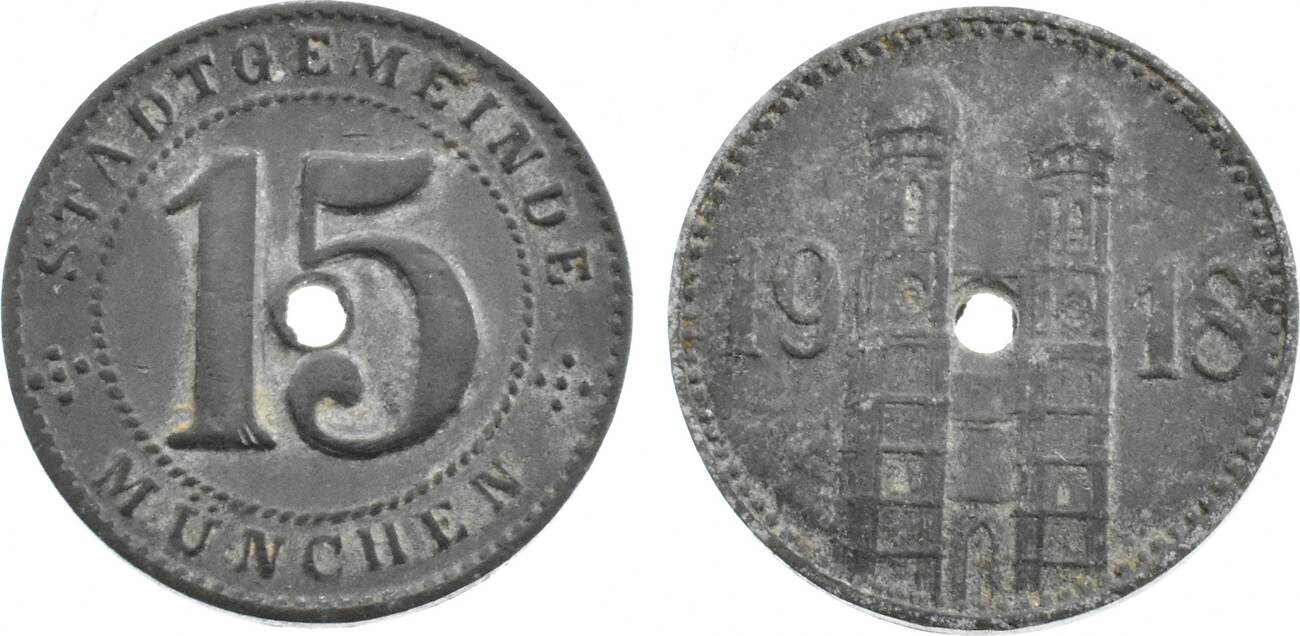 Deutschland Jeton Bayern, 15 Pfennig 1918, Stadt - München ss | MA-Shops