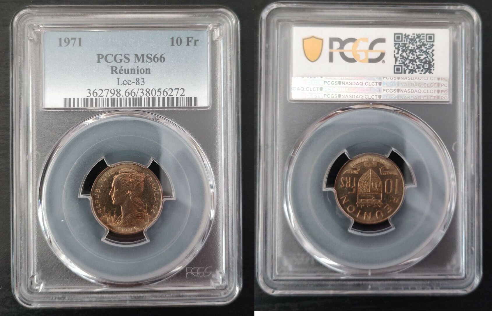 10 FRANCS 1971 REUNION EXTREMELY RARE UNC COIN YEAR KM 10a PCGS GRADING 10-francs-1971-reunion-extremely-rare-unc-coin-year-km-10a-pcgs-grading