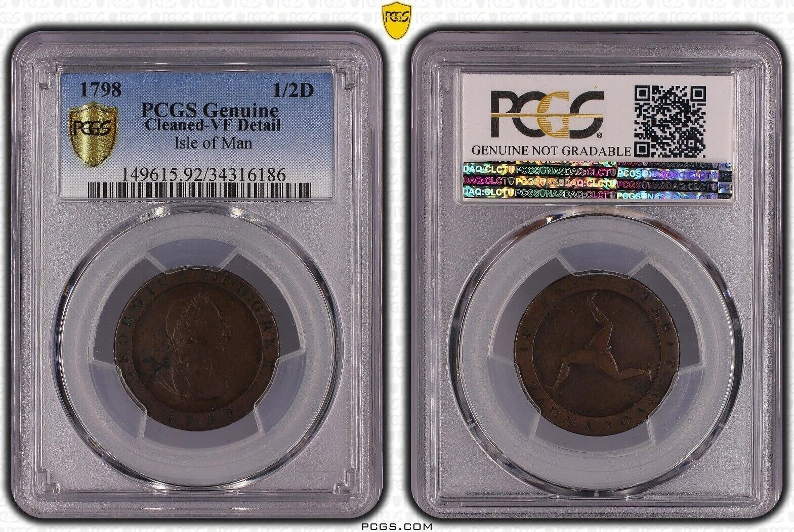HALF PENNY 1798 ISLE OF MAN RARE ORIGINAL 1 2 COIN YEAR KM 10 PCGS half-penny-1798-isle-of-man-rare-original-1-2-coin-year-km-10-pcgs