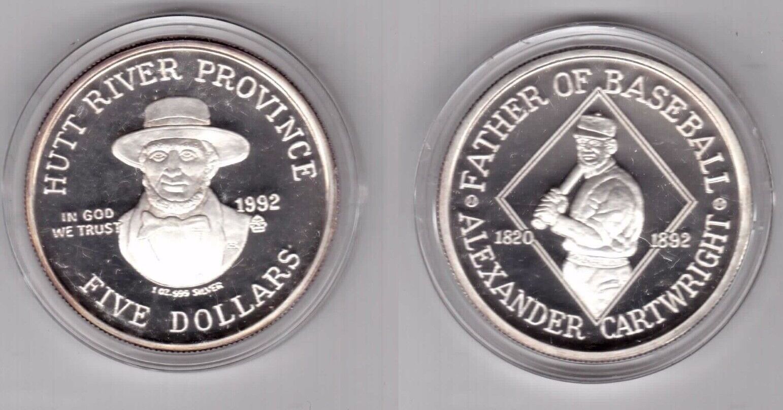 1992 Hutt River Province Silver Proof 5 Coin Year Baseball Alexander Cartwright Ma Shops 7889