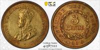 3 PENCE BRITISH WEST AFRICA 3D AU COIN YEAR KM#10b GEORGE V PCGS GRADING -