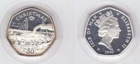 50 PENCE ISLE OF MAN SILVER PROOF COIN YEAR KM#282a CHRISTMAS SHIP BOAT -