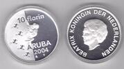 ARUBA - SILVER PROOF   COIN YEAR KM#30 FROG  + COA 10 FLORIN 2004 