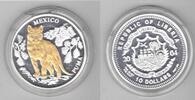 LIBERIA - SILVER GOLD PLATTED PROOF 10$ COIN YEAR MEXICO PUMA -