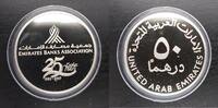 50 DIRHAMS UAE UNITED ARAB EMIRATES SILVER PROOF COIN YEAR KM#82 25th BANKS -