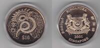 SINGAPORE - RARE CU-NI 10$ PROOFLIKE COIN YEAR KM#179 SNAKE -