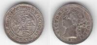  HONG KONG - SILVER   XF+ COIN YEAR KM#5 VICTORIA 5 CENTS 1890 