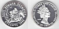  TURKS & CAICOS ISLANDS SILVER   COIN YEAR KM#195 EQUESTRIAN OLYMPIC 20 CROWNS 1995 