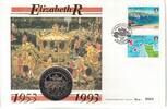  2 POUNDS 1993 ALDERNEY  £2 UNC COIN YEAR KM#5 CORONATION JUBILEE FDC  34,36 EUR31,95 EUR  zzgl. 8,59 EUR Versand