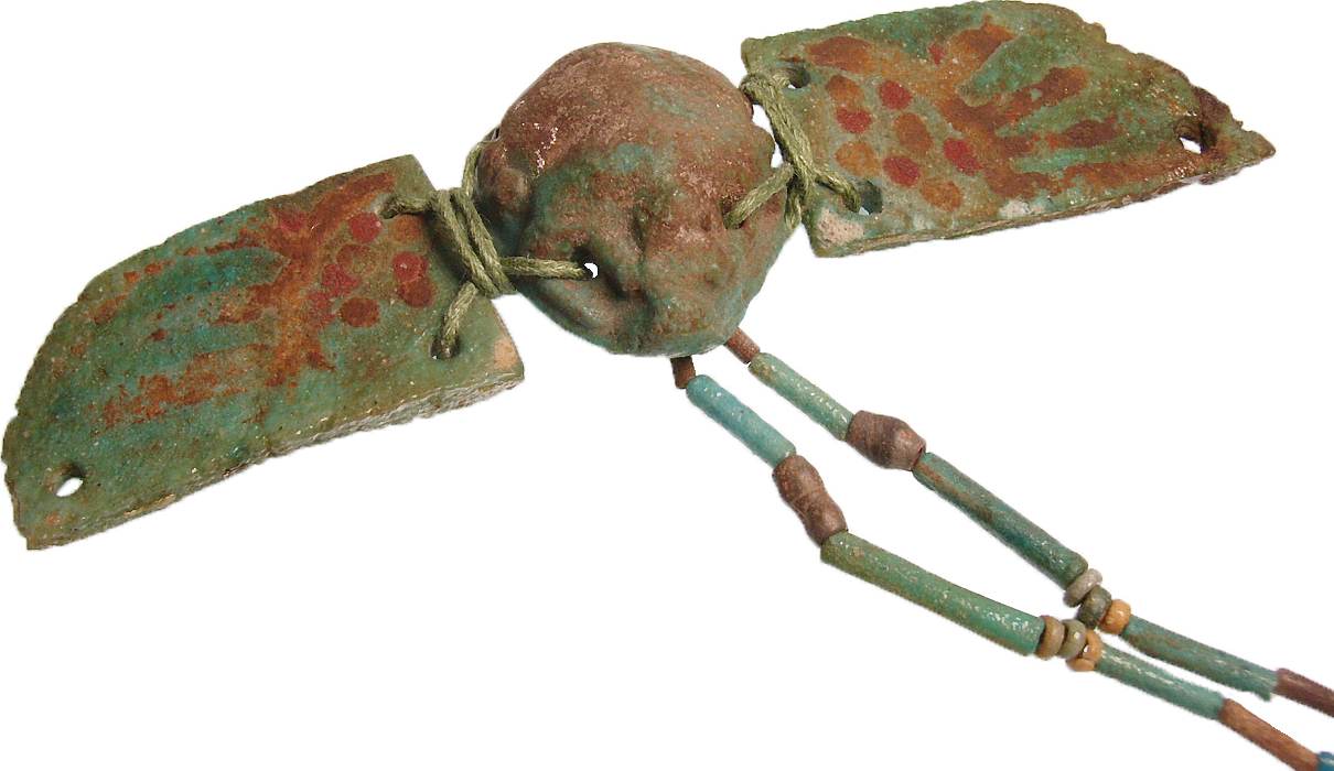 Ägyptisch Halskette mit geflügeltem Skarabäus-Amulett Fayence 722-332 v ...