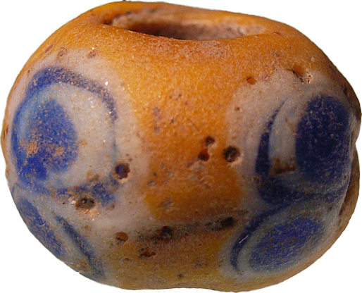 RARITÄT Keltische Augenperle, Schmuckperle aus gelbem Glas mit blauen