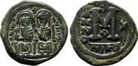 Byzantine Empire Follis JUSTIN II AE Follis. VF+/EF-. Empress Sophia in obverse. Year 11. Nicomedia mint -
