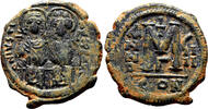 Byzantine Empire Follis JUSTIN II AE Follis. EF-. Empress Sophia in obverse. Year 8. Constantinople mint -