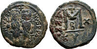 Byzantine Empire Follis JUSTIN II AE Follis. EF-. Empress Sophia in obverse. Cyzicus mint. -