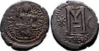 Byzantine Empire Follis JUSTINIAN I AE Follis. EF-. Antioch mint (as Theopolis). Emperor in Throne. -
