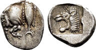 Greek Diobol KYZIKOS (Mysia) AR Diobol. VF+. Circa 480 BC. Boar, Tunny and Lion. -