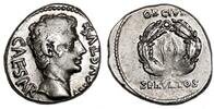 Roman Empire Denarius AUGUSTUS AR Denarius. EF-. Oak Wreath - OB CIVIS / SERVATOS. -