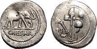 Roman Republic Denarius JULIUS CAESAR AR Denarius. VF+/EF-. 49-48 BC. Elephant - Priest Tools. -