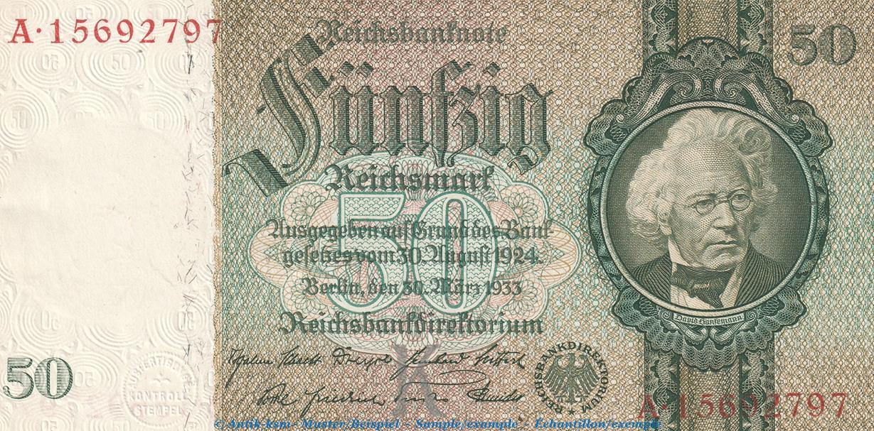 Großdeutsches Reich 1933 - 1945 50 Mark Schein, -K- a bis e ...