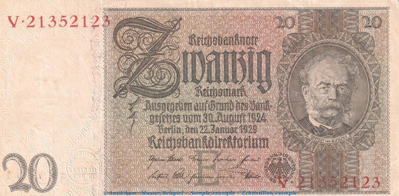 Wer War Auf Dem 20 Mark Schein 20 Mk. Reichsbanknote, 20 Mark Schein -E 2- in f-kfr. DEU-184.a, Ros