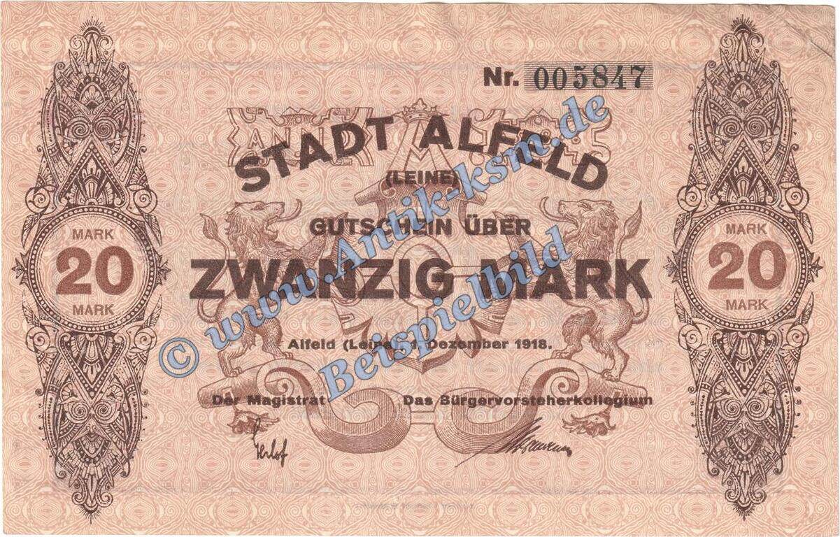 Wer War Auf Dem 20 Mark Schein Großnotgeld De. 20 Mk. Alfeld, Banknote 20 Mark Schein in gbr. Geiger