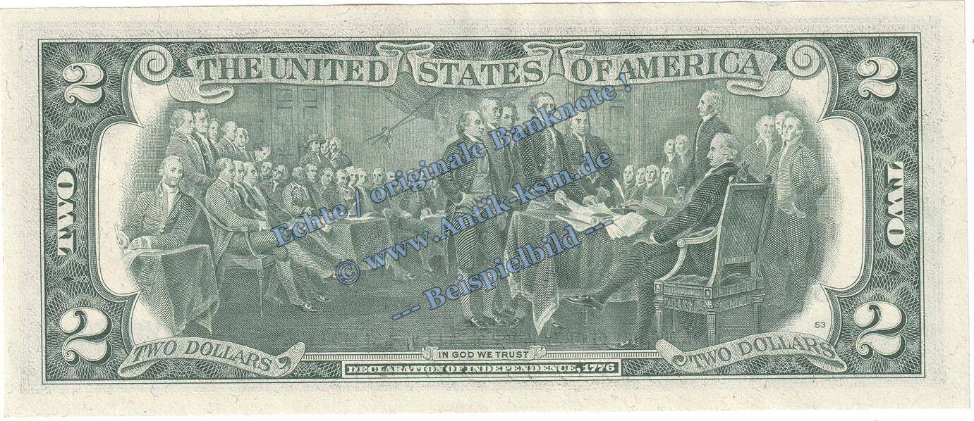 Banknote Amerika / USA USA, 2 Dollar Schein in kfr. P.461 von 1976, vereingte Staaten von