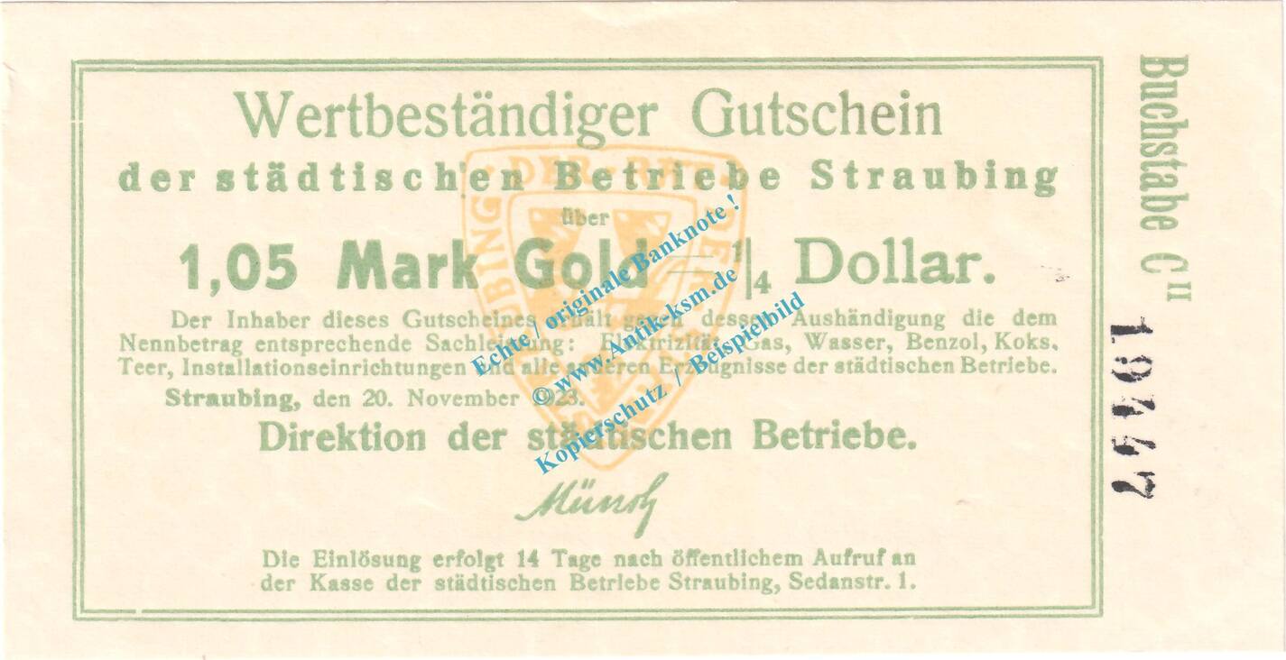 wertbest-ndig-de-1-05-mk-gold-straubing-1-05-gold-mark-notgeld-schein