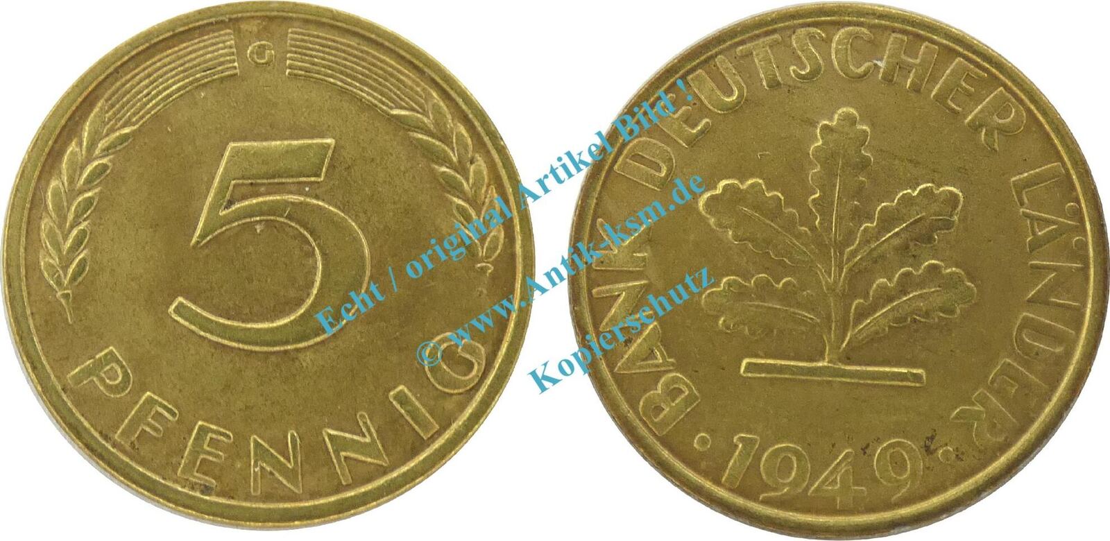 Kursmünze DE 5 Pf. -BDL- Kursmünze Bank deutscher Länder, 5 Pfennig Stück  von 1949 G, J.377, BRD kfr - bitte bewerten Sie anhand der Bilder | MA-Shops