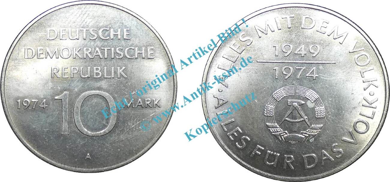 Prophila Sammlermünze DDR 1974 – 10 Mark '25 Jahre DDR' Aus Neusilber, Sehr Schön (vs), 31 Mm, 12 G