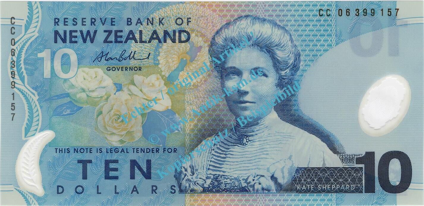 1999 Banknote Neuseeland - New Zealand, 10 Dollar Schein -Kate Sheppard ...