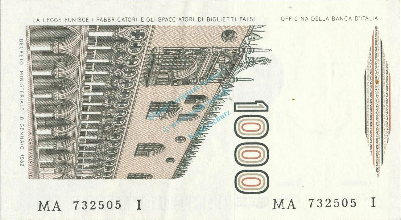 Italia / Italien Banknote Italien, 1.000 Lire Schein unc-kfr. 1982, WPM ...