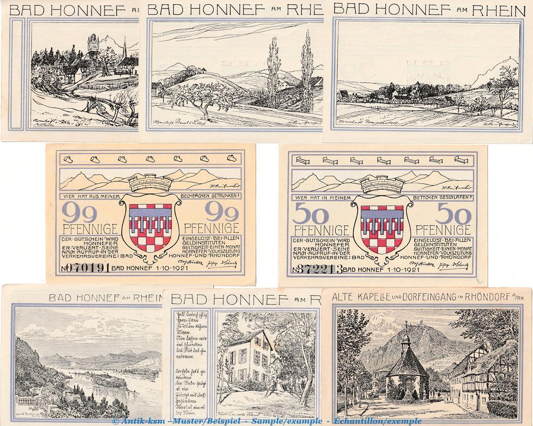 Notgeld De 8 Scheine kpl. 1921 Notgeld Honnef a. Rhein