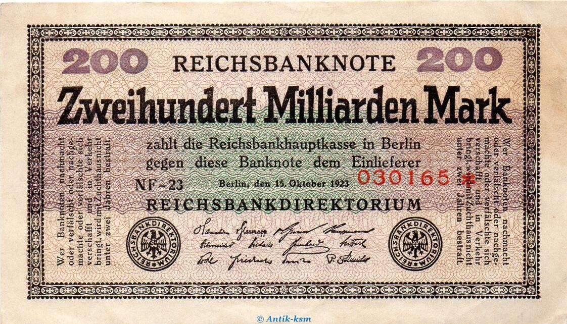 Inflation Deutschland 1923 Reichsbanknote, 200 Milliarden ...