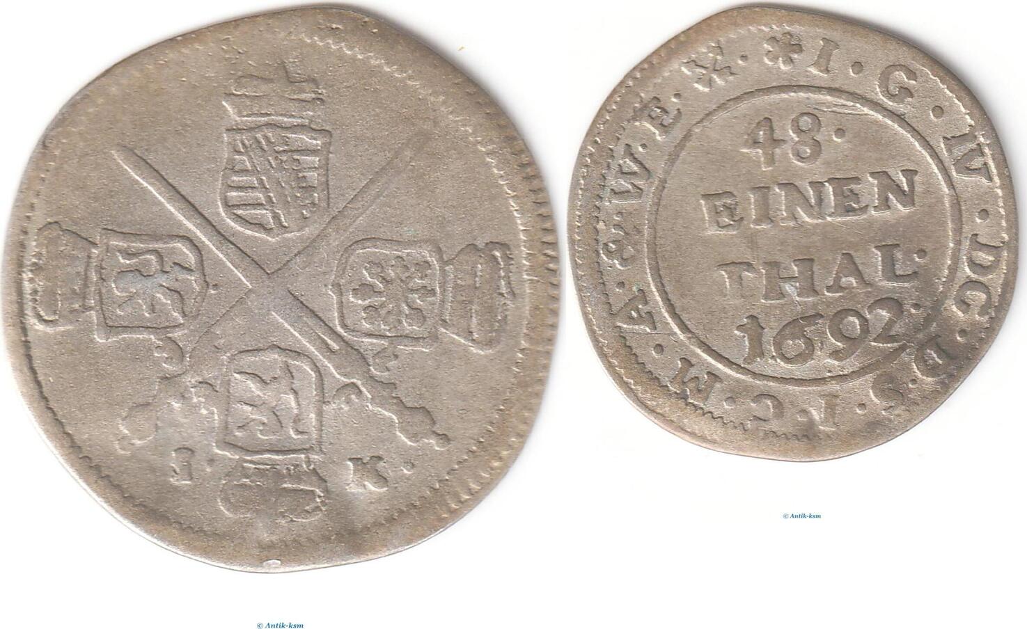 Sachsen Albertinische Linie 1692 I.K. 1/48 Thaler, Albertinische Linie ...