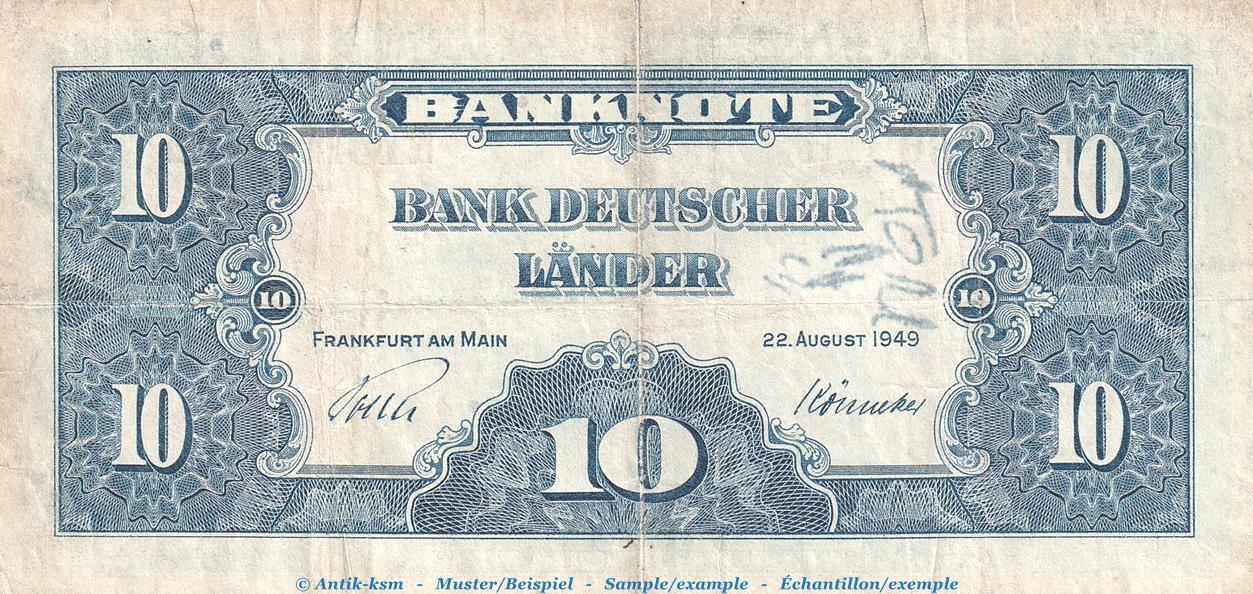 Bank Deutscher Länder 1949 10 Mark Schein www.ma-shops.de