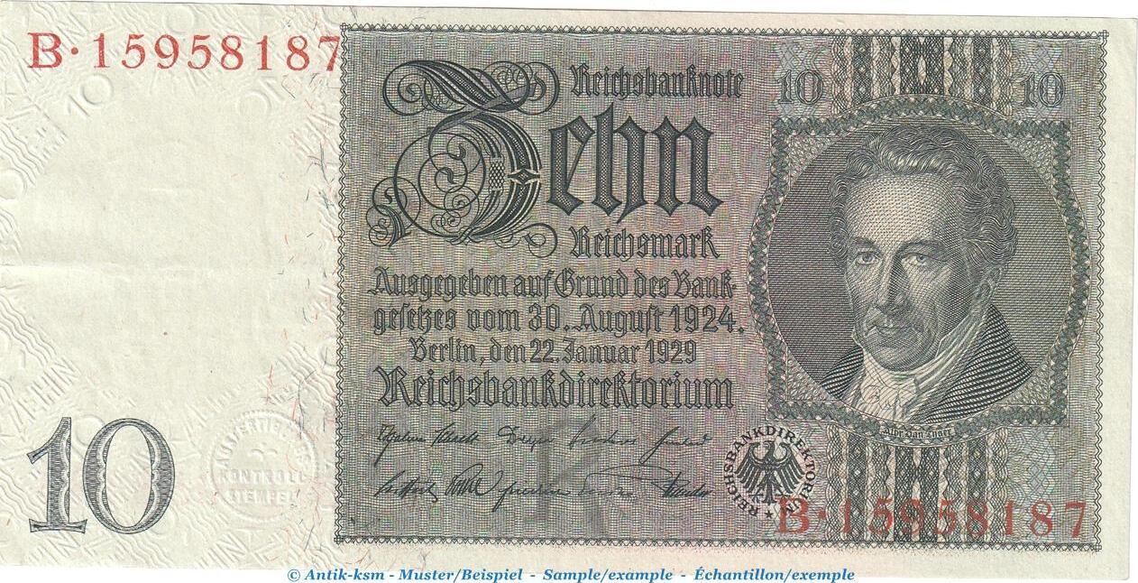 Weimarer Republik - Reichsbank 10 Reichsmark -R 1- Reichsbanknote, 10