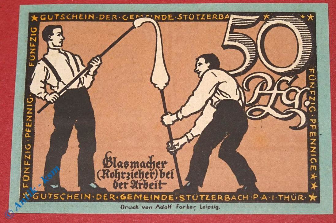 50 Pfennig Schein, kurz Notgeld Stützerbach, 50 Pfennig Schein kurz