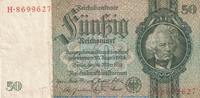 Großdeutsches Reich 1933 - 1945 50 Mark Schein, -O- a bis p Reichsbanknote , 50 Mark Schein -O- in gbr. DEU-210.a, Ros.175, P.182 , 1933 -