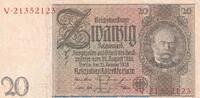DE 20 Mk. Reichsbanknote , 20 Mark Schein -E 2- in f-kfr. DEU-184.a, Ros.174, P.81 , 1929 -