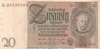 DE 20 Mk. Reichsbanknote , 20 Mark Schein -H- in gbr. DEU-184.a, Ros.174, P.81 , 1929 -