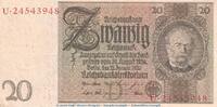 Weimarer Republik 20 Mk. Reichsbanknote , 20 Mark Schein -D 2- in gbr. DEU-184.a, Ros.174, P.81 , 1929 -