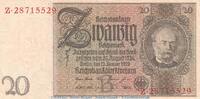DE 20 Mk. Reichsbanknote , 20 Mark Schein -B 2- in L-gbr. DEU-184.a, Ros.174, P.81 , 1929 -
