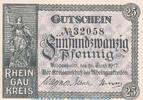 DE 25 Pf. Notgeld Kreisausschuss Rüdesheim , 25 Pfennig Schein in kfr. Tieste 6280.05.02 -